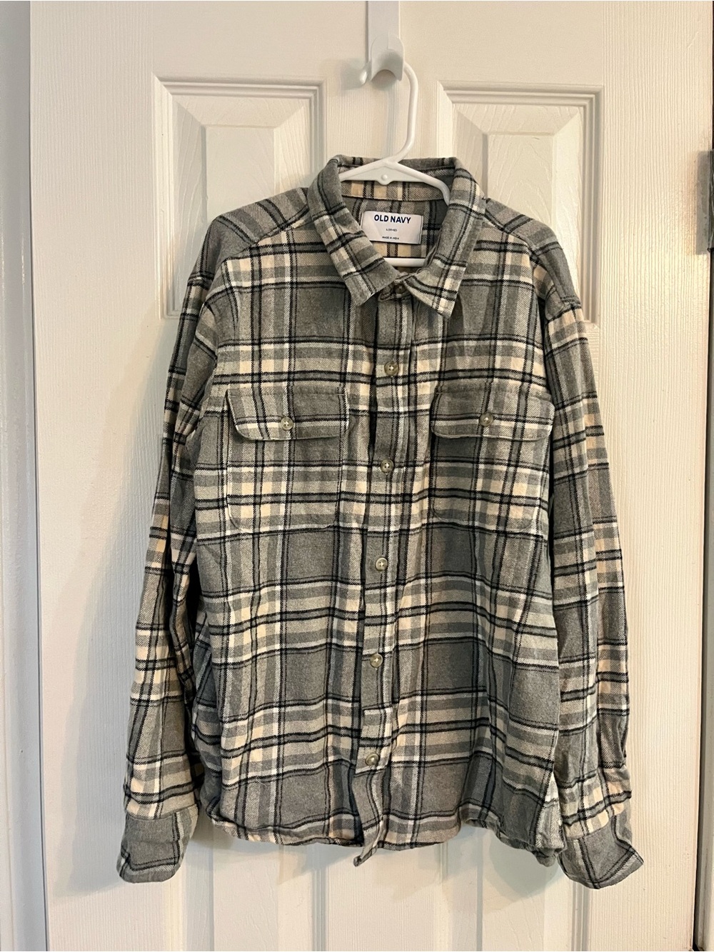 Old Navy Boys Gray Plaid Flannel Button-Down Shirt Size Boys Large (10-12)